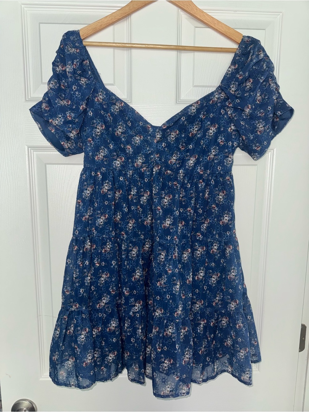 Altar'd State Navy Blue Floral Tiered Mini Dress